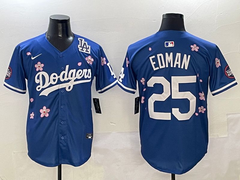Men Los Angeles Dodgers #25 Edman Blue Sakura Edition 2025 Nike MLB Jersey style 8